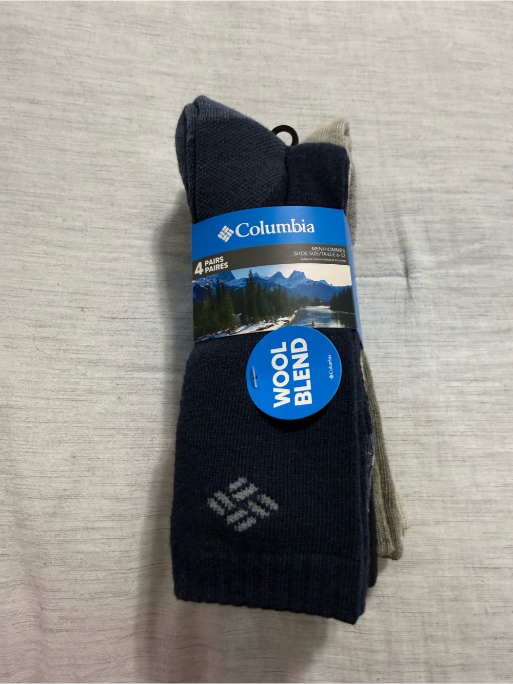 Columbia Men’s Wool Blend Crew Socks - Navy & Gray (4-Pack)